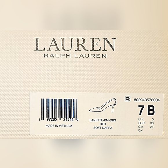 Women's Lauren Ralph Lauren Lanette Red Soft Nappa Pointed Toe Mid Heel Shoes 7B - Picture 13 of 16